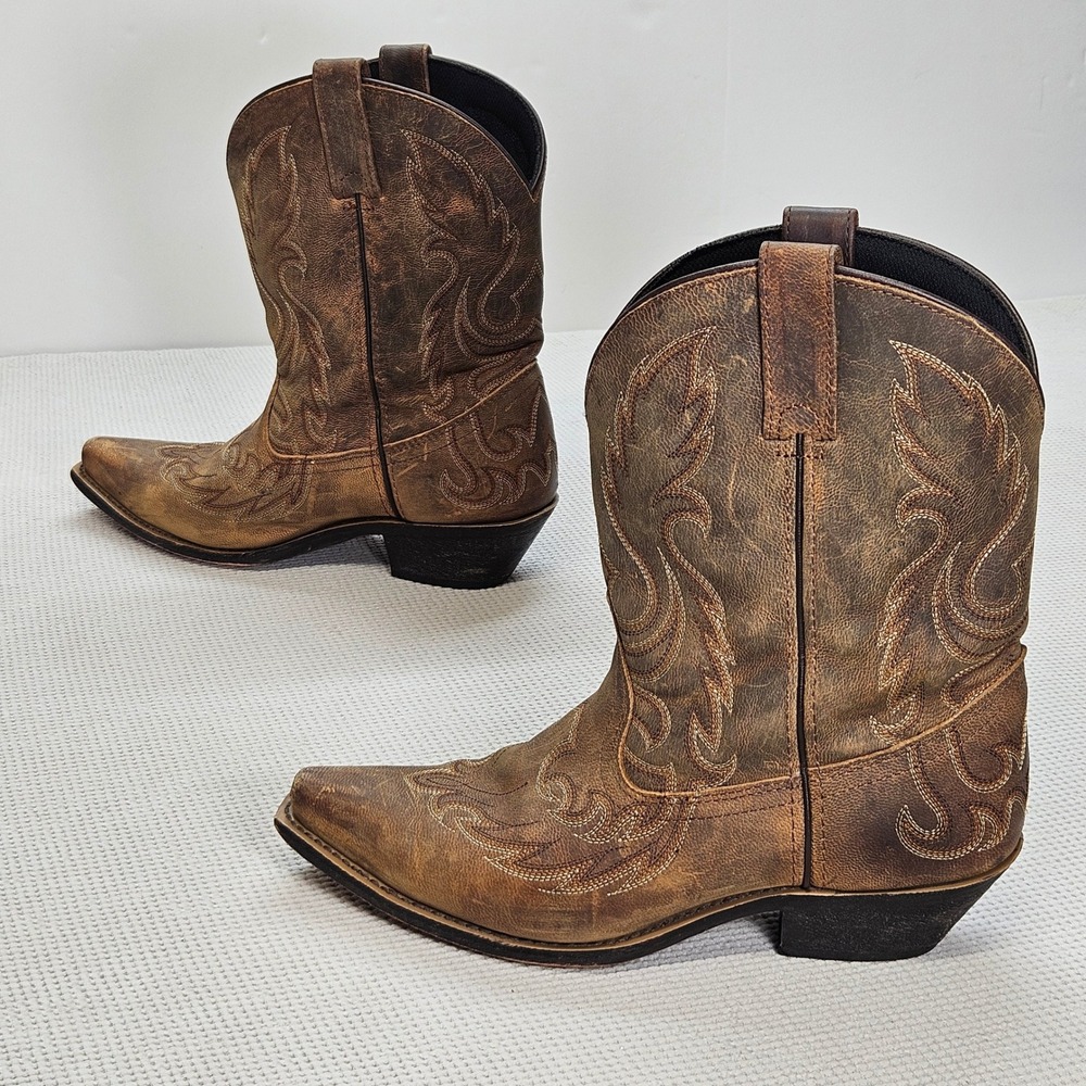 Laredo 52094 Womens Brown Distressed Leather Snip Toe Western Cowboy Boots 10M - Picture 3 of 16